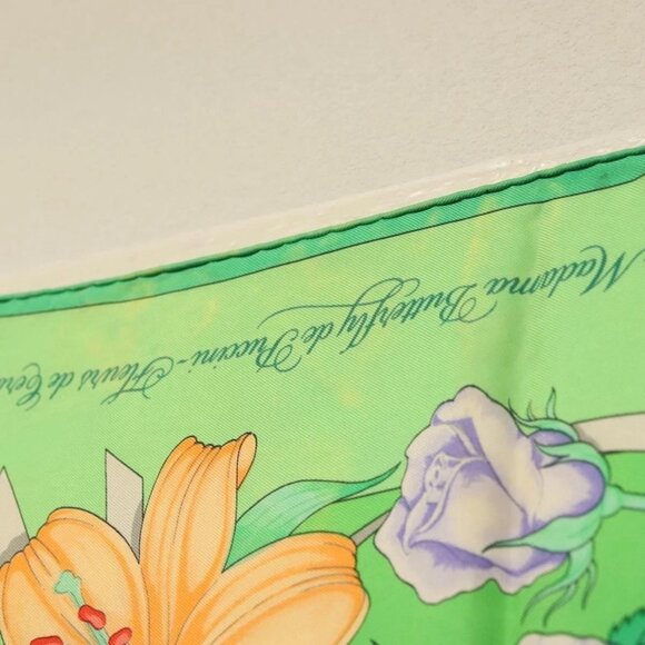 Share HERMES Carre 90 Scarf ""Fleurs de L'Opera"" Silk Green Auth ki5895 - Picture 11 of 16